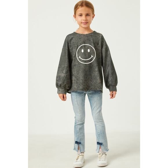 HAYDEN Sunni Girls Smiley Face Black Wash Sweatshirt Small - Picture 2 of 6